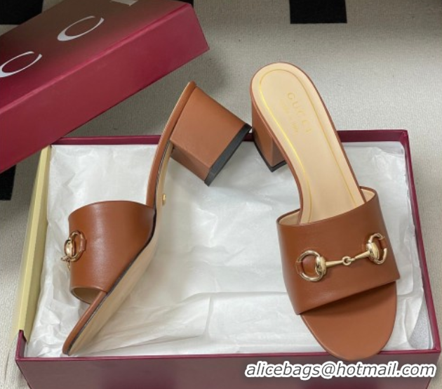 Grade Gucci Lambskin Leather Heel Slides Sandal 5.5cm with Horsebit 8548829 Brown 2026