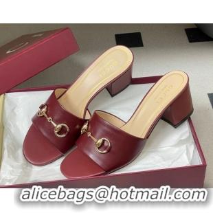 Stylish Gucci Lambskin Leather Heel Slides Sandal 5.5cm with Horsebit 8548829 Burgundy 2026