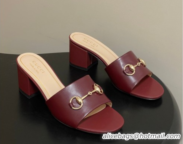 Stylish Gucci Lambskin Leather Heel Slides Sandal 5.5cm with Horsebit 8548829 Burgundy 2026