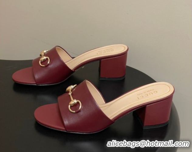 Stylish Gucci Lambskin Leather Heel Slides Sandal 5.5cm with Horsebit 8548829 Burgundy 2026
