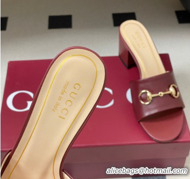 Stylish Gucci Lambskin Leather Heel Slides Sandal 5.5cm with Horsebit 8548829 Burgundy 2026