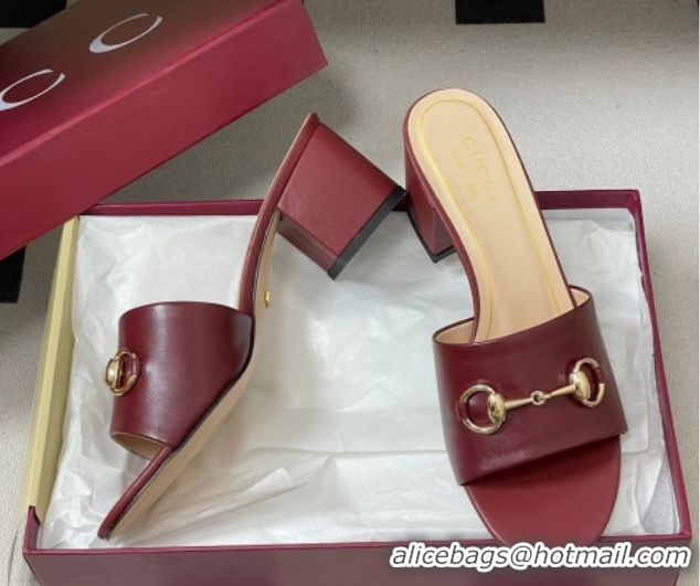 Stylish Gucci Lambskin Leather Heel Slides Sandal 5.5cm with Horsebit 8548829 Burgundy 2026