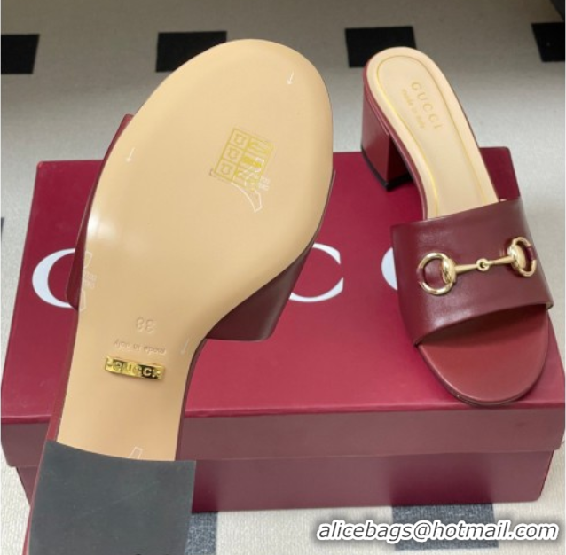 Stylish Gucci Lambskin Leather Heel Slides Sandal 5.5cm with Horsebit 8548829 Burgundy 2026