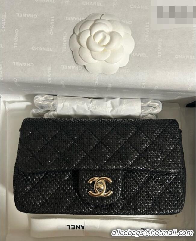 Top Grade Chanel Classic Small Flap Handbag in Woven Fiber A01113 Black 2026