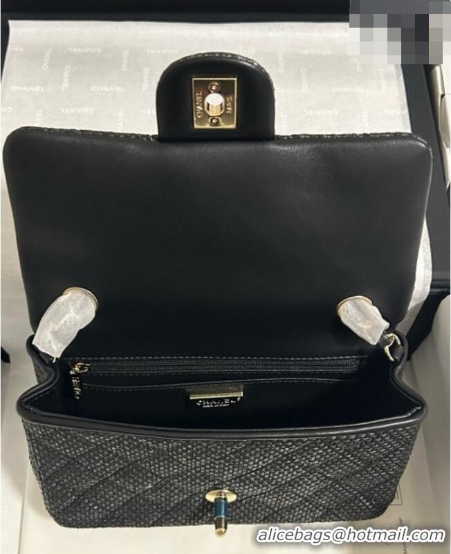 Top Grade Chanel Classic Small Flap Handbag in Woven Fiber A01113 Black 2026