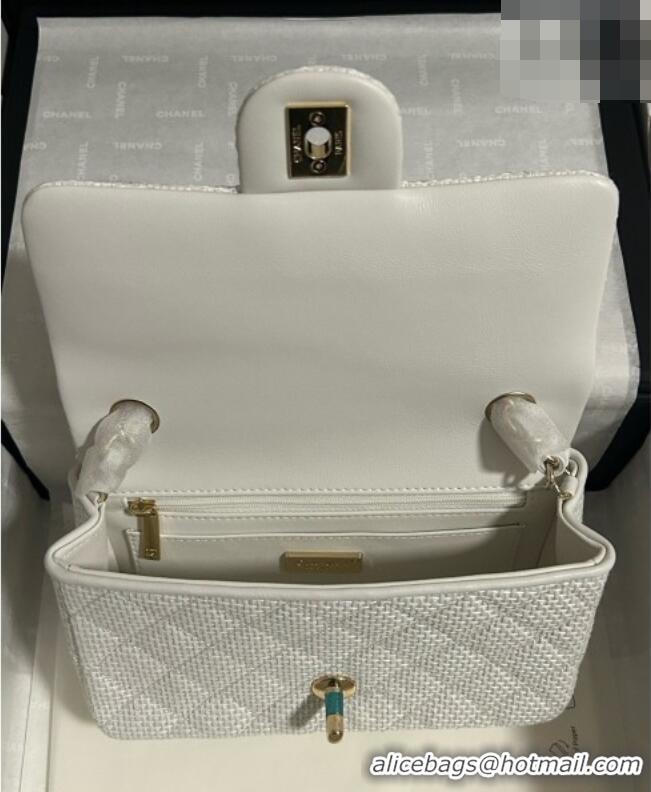 Inexpensive Chanel Classic Mini Flap Handbag in Woven Fiber A69900 White 2026
