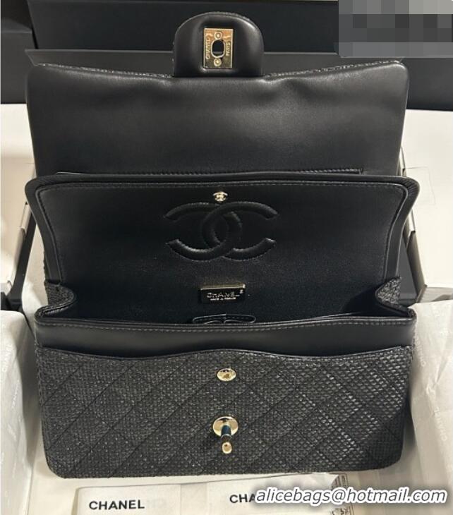 Top Quality Chanel Classic Medium Flap Handbag in Woven Fiber A01112 Black 2026