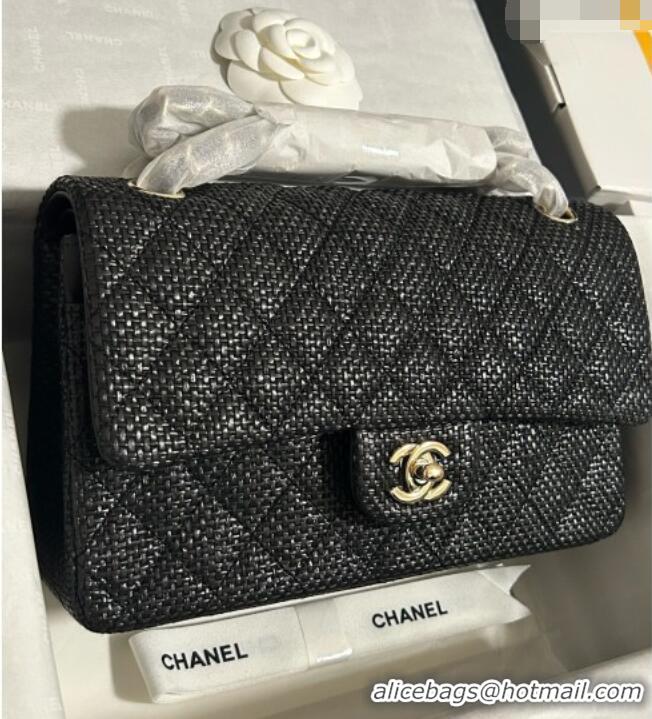 Top Quality Chanel Classic Medium Flap Handbag in Woven Fiber A01112 Black 2026