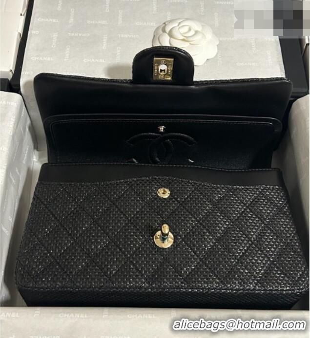 Top Quality Chanel Classic Medium Flap Handbag in Woven Fiber A01112 Black 2026
