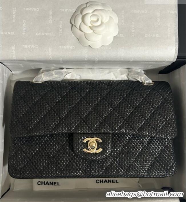 Top Quality Chanel Classic Medium Flap Handbag in Woven Fiber A01112 Black 2026