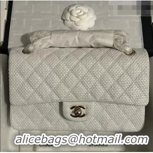 Top Grade Chanel Classic Medium Flap Handbag in Woven Fiber A01112 White 2026
