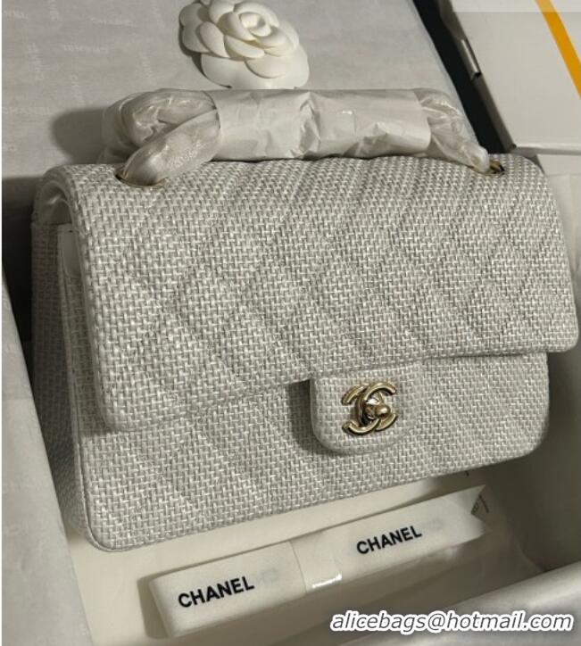 Top Grade Chanel Classic Medium Flap Handbag in Woven Fiber A01112 White 2026