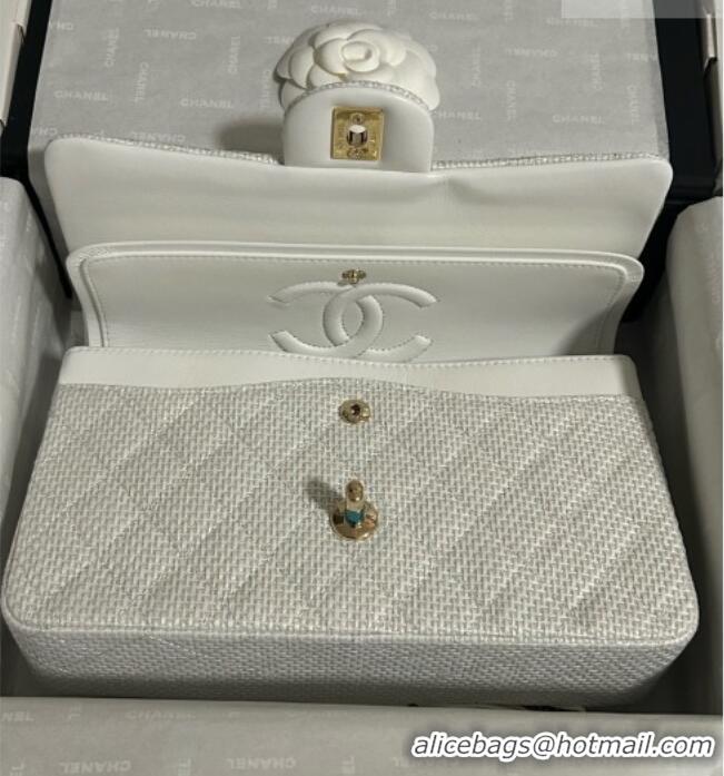 Top Grade Chanel Classic Medium Flap Handbag in Woven Fiber A01112 White 2026