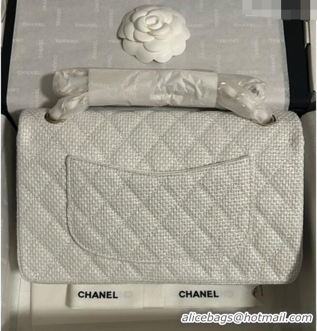 Top Grade Chanel Classic Medium Flap Handbag in Woven Fiber A01112 White 2026