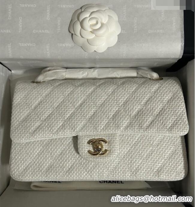 Top Grade Chanel Classic Medium Flap Handbag in Woven Fiber A01112 White 2026