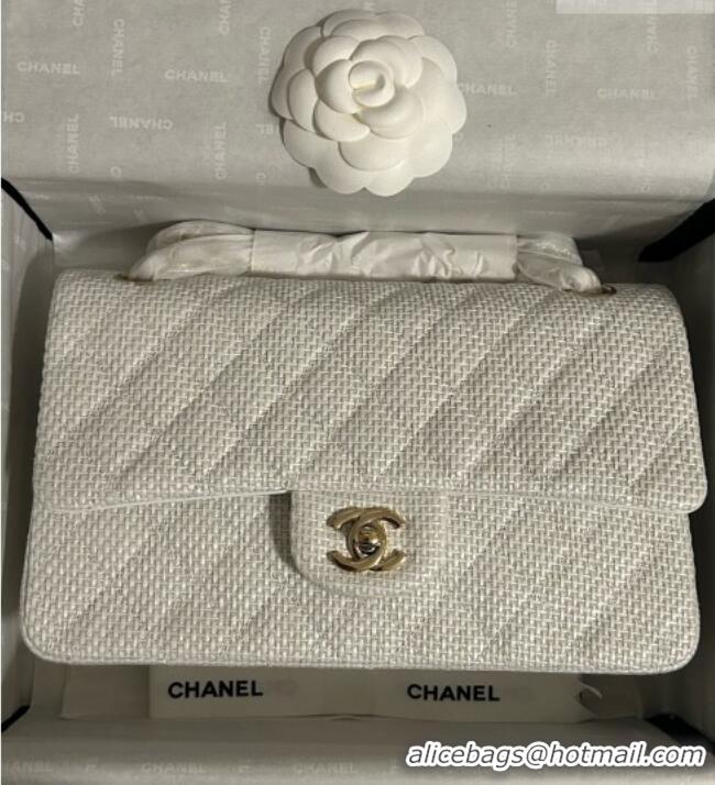 Top Grade Chanel Classic Medium Flap Handbag in Woven Fiber A01112 White 2026