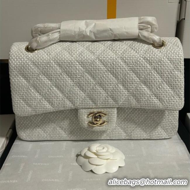 Top Grade Chanel Classic Medium Flap Handbag in Woven Fiber A01112 White 2026