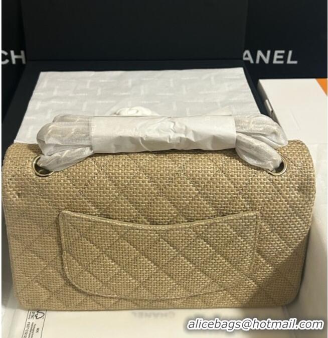 Luxury Discount Chanel Classic Medium Flap Handbag in Woven Fiber A01112 Gold 2026