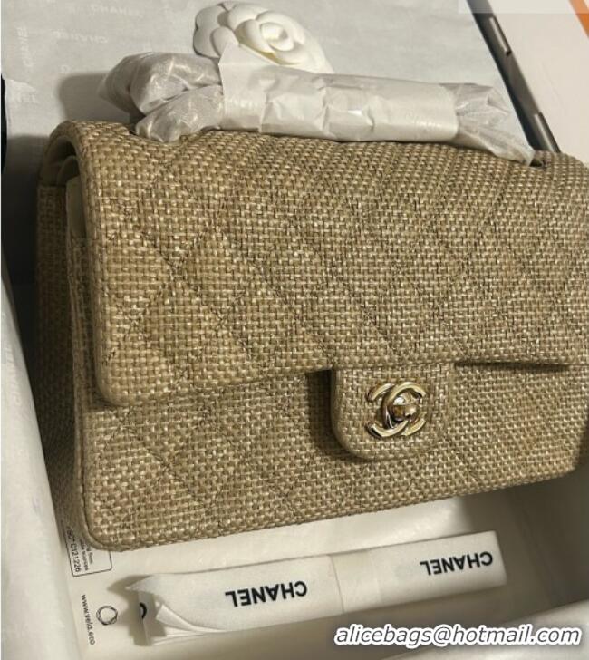 Luxury Discount Chanel Classic Medium Flap Handbag in Woven Fiber A01112 Gold 2026
