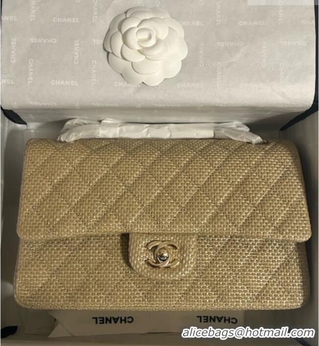 Luxury Discount Chanel Classic Medium Flap Handbag in Woven Fiber A01112 Gold 2026