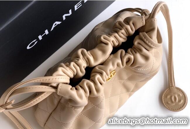 Trendy Design Chanel Lambskin Leather Clutch with Leather Strap AP5227 Beige Apricot 2026