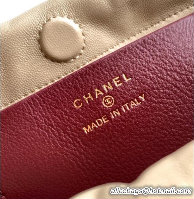 Trendy Design Chanel Lambskin Leather Clutch with Leather Strap AP5227 Beige Apricot 2026