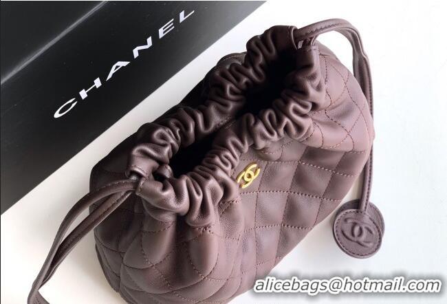 Traditional Specials Chanel Lambskin Leather Clutch with Leather Strap AP5227 Coffee 2026