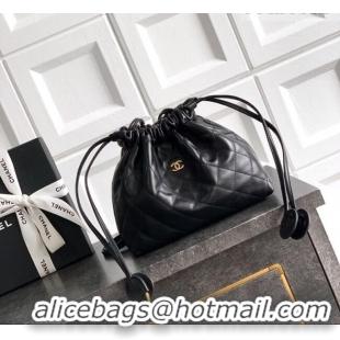 Big Discount Chanel Lambskin Leather Clutch with Leather Strap AP5227 Black 2026