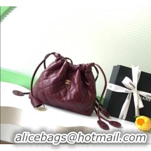 Shop Discount Chanel Lambskin Leather Clutch with Leather Strap AP5227 Burgundy 2026