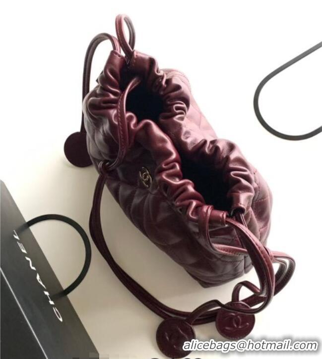 Shop Discount Chanel Lambskin Leather Clutch with Leather Strap AP5227 Burgundy 2026