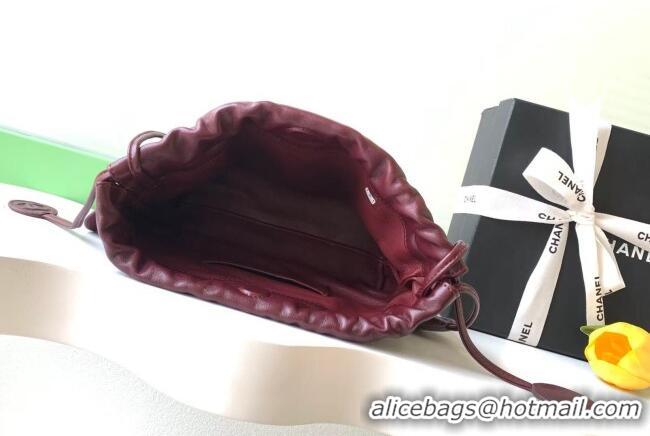 Shop Discount Chanel Lambskin Leather Clutch with Leather Strap AP5227 Burgundy 2026