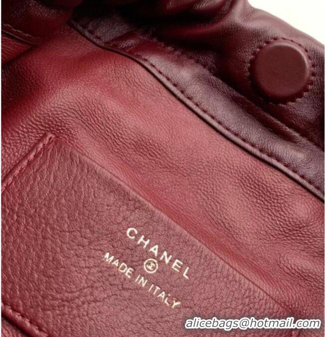 Shop Discount Chanel Lambskin Leather Clutch with Leather Strap AP5227 Burgundy 2026
