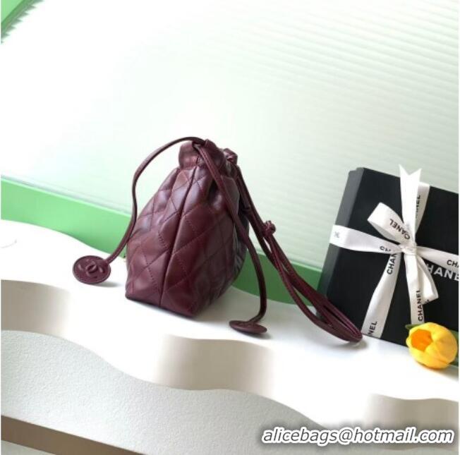 Shop Discount Chanel Lambskin Leather Clutch with Leather Strap AP5227 Burgundy 2026