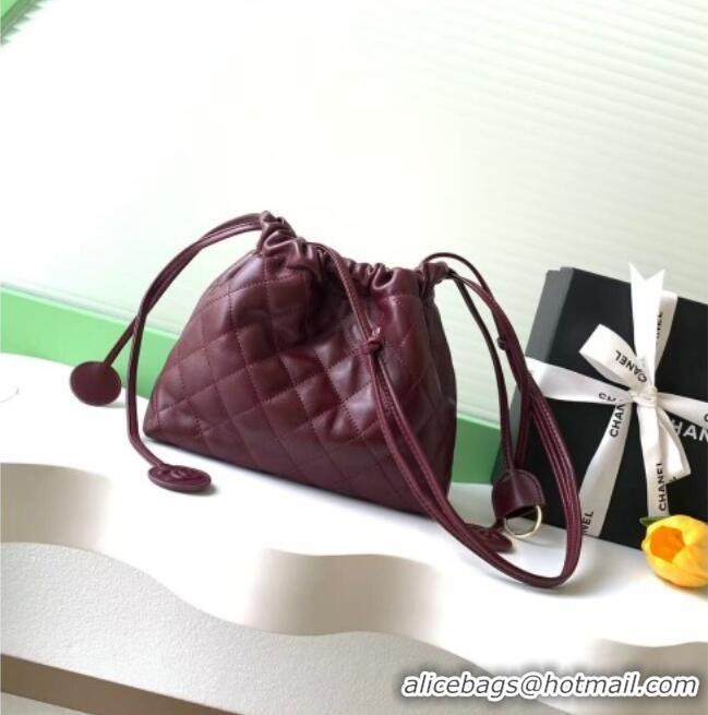 Shop Discount Chanel Lambskin Leather Clutch with Leather Strap AP5227 Burgundy 2026