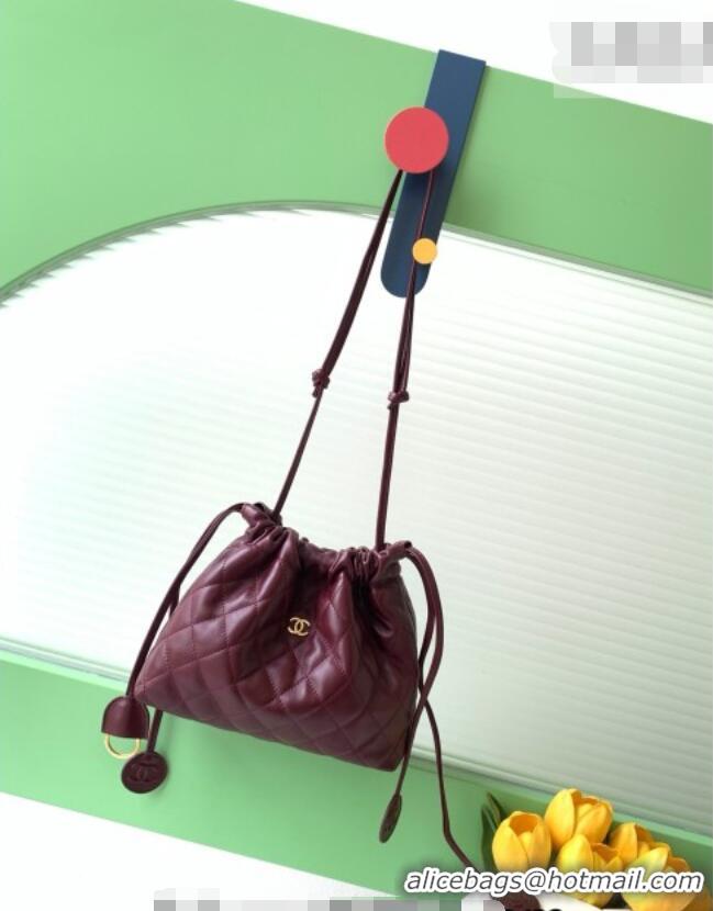 Shop Discount Chanel Lambskin Leather Clutch with Leather Strap AP5227 Burgundy 2026