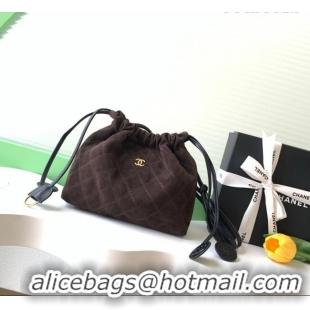 Luxury Cheap Chanel Suede Clutch with Leather Strap AP5227 Dark Brown 2026