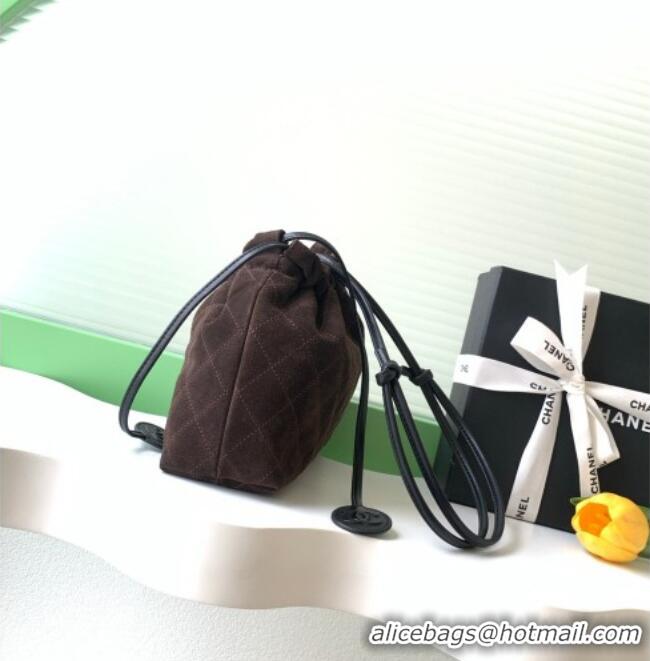 Luxury Cheap Chanel Suede Clutch with Leather Strap AP5227 Dark Brown 2026
