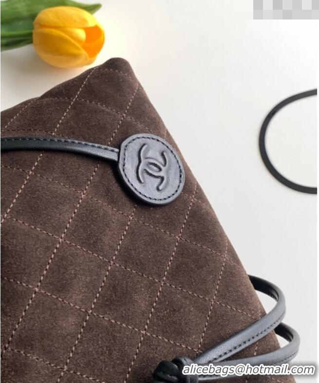 Luxury Cheap Chanel Suede Clutch with Leather Strap AP5227 Dark Brown 2026