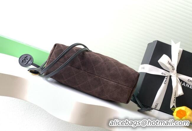 Luxury Cheap Chanel Suede Clutch with Leather Strap AP5227 Dark Brown 2026