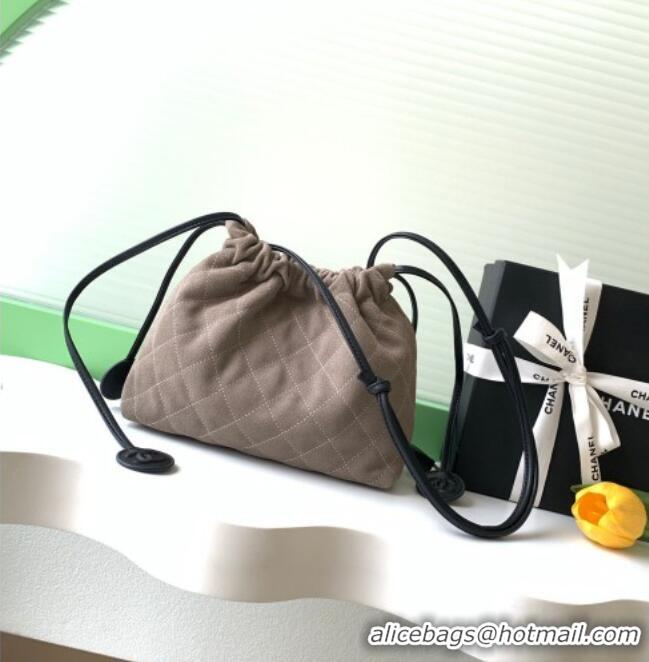 Top Quality Chanel Suede Clutch with Leather Strap AP5227 Grey 2026