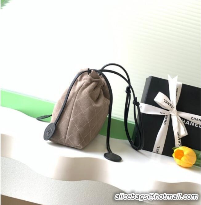 Top Quality Chanel Suede Clutch with Leather Strap AP5227 Grey 2026