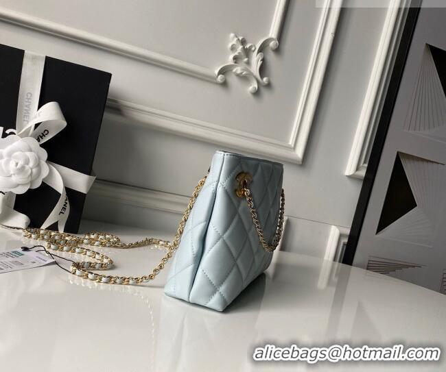 Buy Cheap Chanel Lambskin Leather Small Shopping Bag AS6248 Light Blue 2026