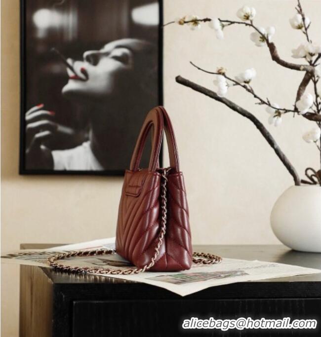 Best Quality Chanel Shiny Lambskin Leather Mini Shopping Bag AS4416 Dark Burgundy 2026