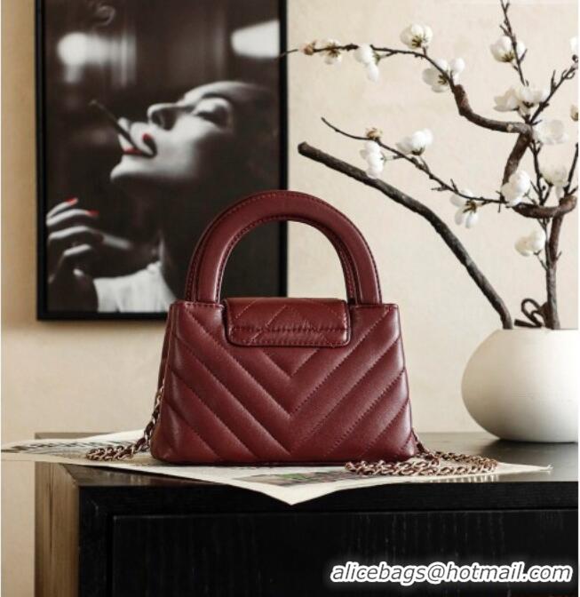 Best Quality Chanel Shiny Lambskin Leather Mini Shopping Bag AS4416 Dark Burgundy 2026