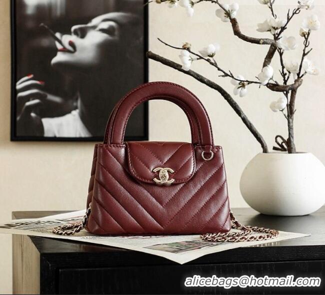 Best Quality Chanel Shiny Lambskin Leather Mini Shopping Bag AS4416 Dark Burgundy 2026