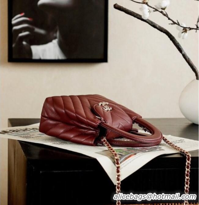 Best Quality Chanel Shiny Lambskin Leather Mini Shopping Bag AS4416 Dark Burgundy 2026