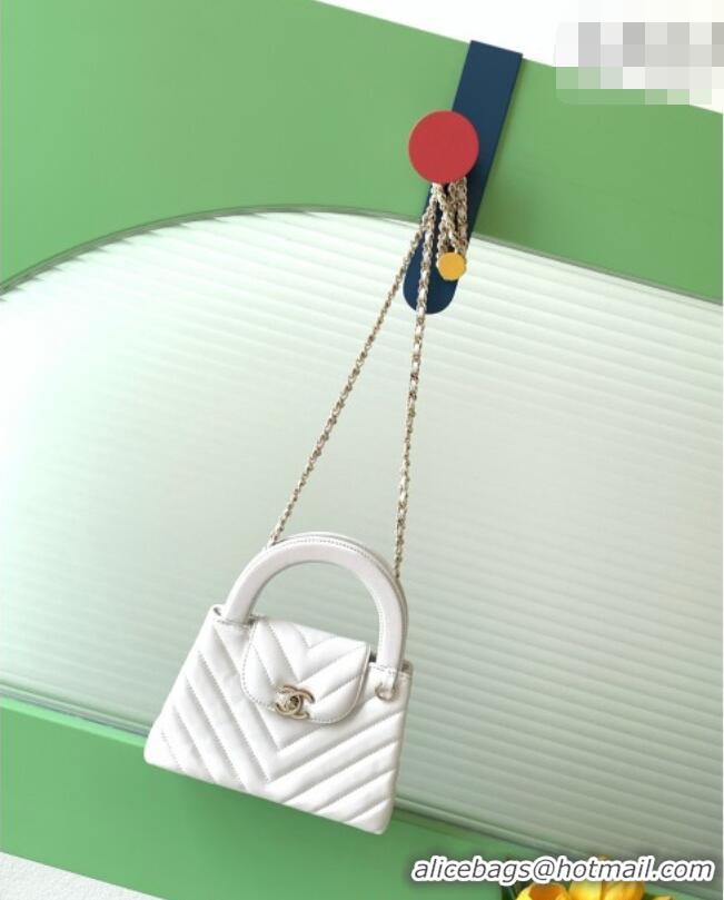 Reasonable Price Chanel Shiny Lambskin Leather Mini Shopping Bag AS4416 White 2026