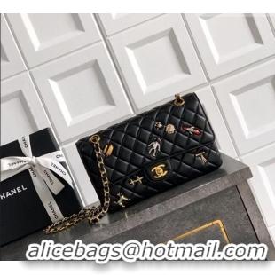 Discount Chanel Lambskin Leather & Charm Classic 11.12 Flap Handbag A01112 Black 2026