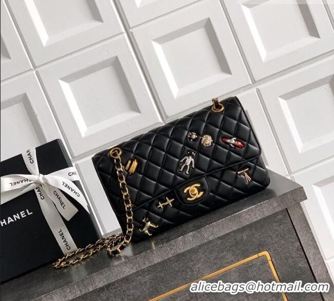 Discount Chanel Lambskin Leather & Charm Classic 11.12 Flap Handbag A01112 Black 2026