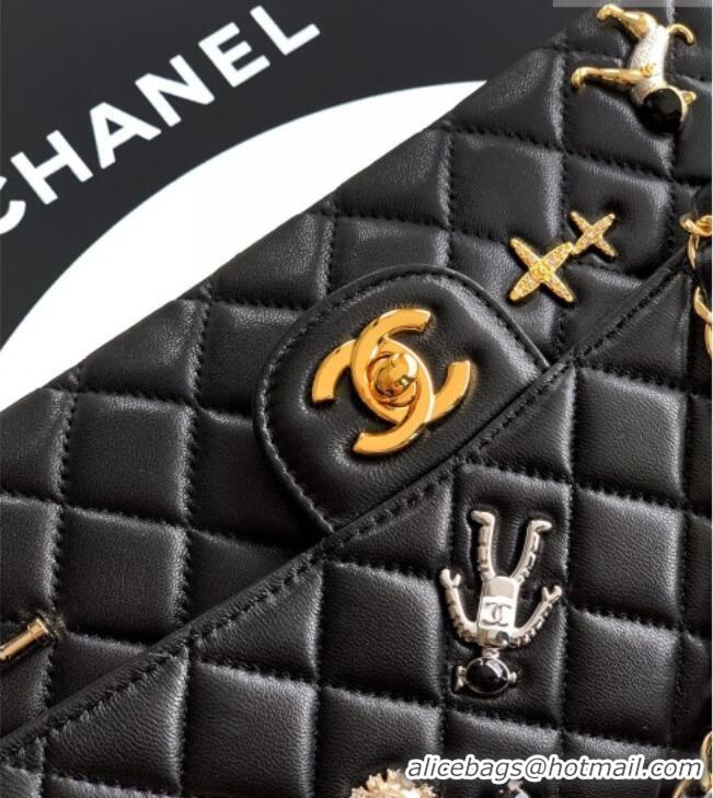 Discount Chanel Lambskin Leather & Charm Classic 11.12 Flap Handbag A01112 Black 2026